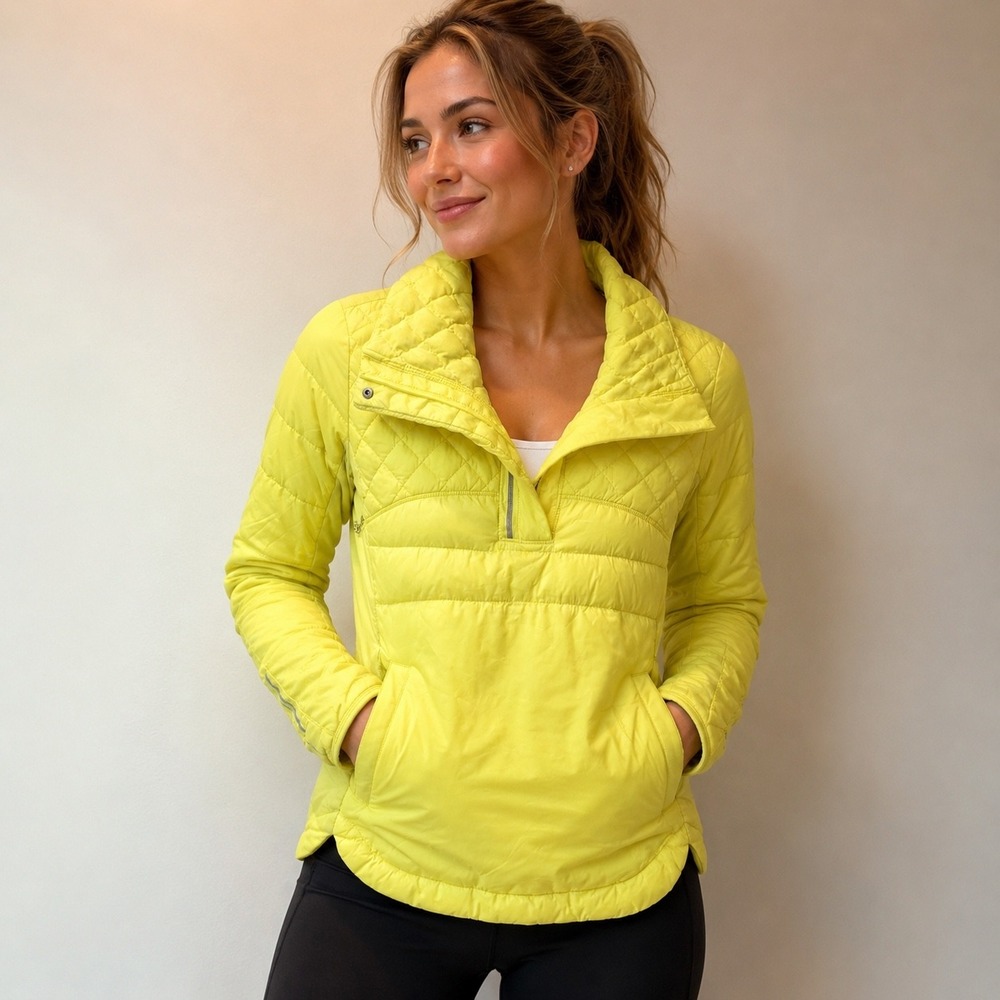 Lululemon Run Stay Warm Pullover Quilted Jacket Neon Yellow Size 4